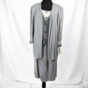 Vintage Deadstock Tori Alexander‎ Skirt Suit Set Blazer Vest Striped Size 14 NWT